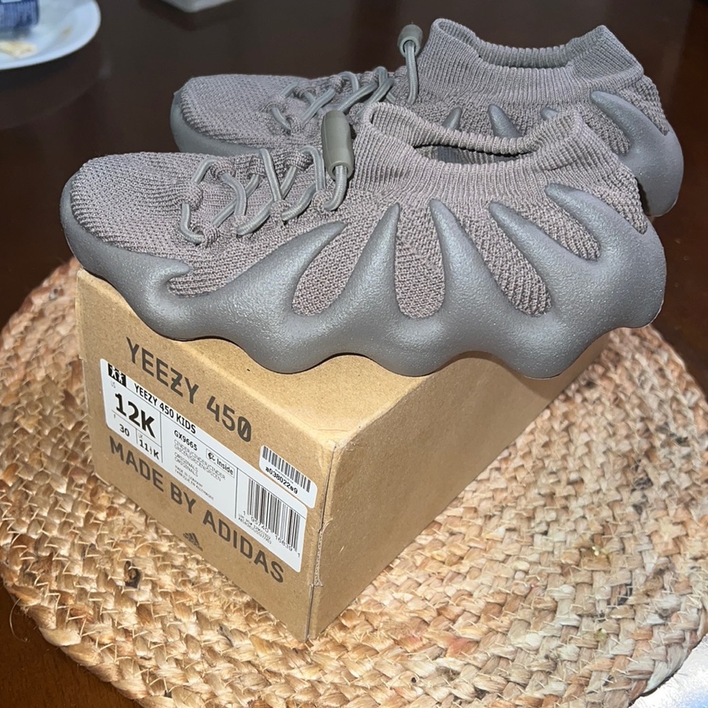 Yeezy Kids Shoes Brown Knit Slip-On Sneakers